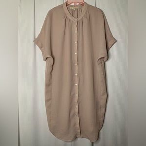 Monk & Lou Semi Sheer Tunic Button Front Short Sleeve Dusty Rose XS